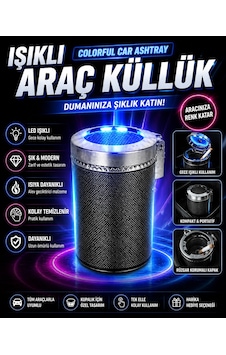 7 Renkli Rgb Led Işıklı Lüx Oto Küllük Kapaklı Spor Araç İçi Küllük Araba Küllüğü 1