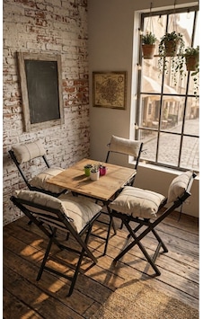 Minderli Balkon Bahçe Mutfak Bistro Set Katlanır 4+1 Masa-sandalye Bej - Krem Minderli Balkon Bahçe Mutfak Bistro Set Katlanır 4+1 Masa-sandalye Bej - Krem