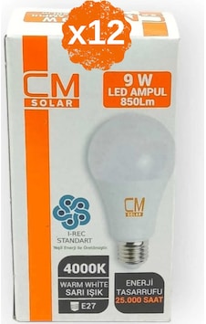 12 Adet - 9w Led Sarı Işık 4000k E27 Duylu Ampul 12 Adet - 9w Led Sarı Işık 4000k E27 Duylu Ampul