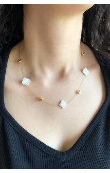 Kadın Kolye Yonca Mermer Desen Kolye Altın Kadın Kolye Yonca Mermer Desen Kolye Altın