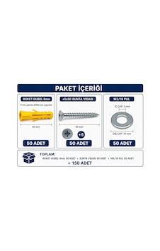Vida Dubel Pul Seti 150pcs 5x50 Vidası 8mm Roket Dubel 3/16pul Diğer Vida Dubel Pul Seti 150pcs 5x50 Vidası 8mm Roket Dubel 3/16pul Diğer