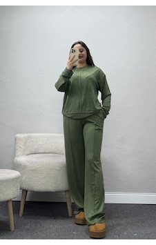 Belendir Kadın Modal Bisiklet Yaka Geniş Paça Çımalı Takım Yeşil Belendir Kadın Modal Bisiklet Yaka Geniş Paça Çımalı Takım Yeşil