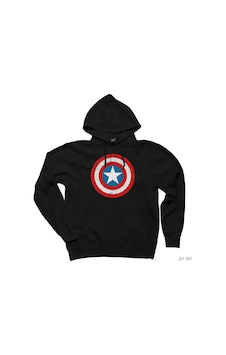 Captain America Kalkan Siyah Kapşonlu Sweatshirt Hoodie Captain America Kalkan Siyah Kapşonlu Sweatshirt Hoodie