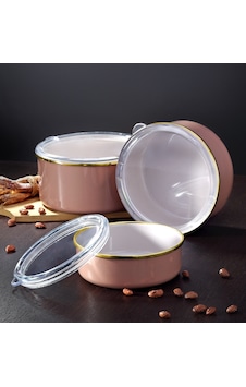 Bonera Emaye Saklama Kabı Seti Kahverengi 14 x16 x 18 CM 6 Parça Kahverengi