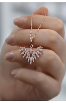 Kadın Anka Kuşu Model Rose Kaplama Gümüş Kolye Gümüş