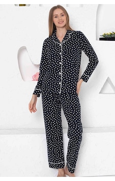 Alimer Kadın Lacivert Kalpli Gömlek Yaka Pijama Takım Edy2764uk-l Lacivert Alimer Kadın Lacivert Kalpli Gömlek Yaka Pijama Takım Edy2764uk-l Lacivert
