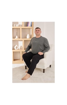 Pijamoni Erkek Battal Bisiklet Yaka Penye Uzun Kol Pijama Takımı 6700/3 - 1 Adet Antrasit
