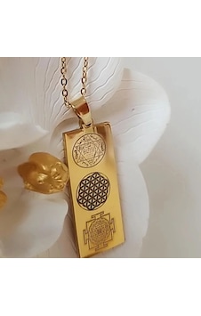 Vog Çift Yönlü Süleyman Mührü, Yaşam Çiçeği, Sri Yantra Ve Sayı Sekansları Çelik Kolye Sarı Vog Çift Yönlü Süleyman Mührü, Yaşam Çiçeği, Sri Yantra Ve Sayı Sekansları Çelik Kolye Sarı