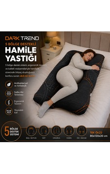Solnera Hamile Ve Emzirme Yastığı 5 Bölge Ve Tam Vücut Destekli Fermuarlı Yıkanabilir Kılıf Dark Trend Yatak Kumaşı 80 125 Cm