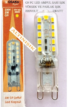 Osaka 5 Watt G9 Pc Led Ampul Yüksek ve Parlak Işık Günışığı Sarı Osaka 5 Watt G9 Pc Led Ampul Yüksek ve Parlak Işık Günışığı Sarı