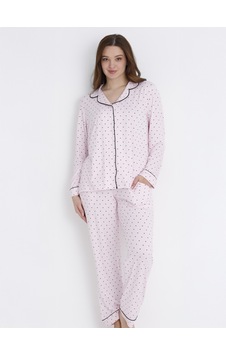 Dofi Kadın Puantiyeli Düğmeli Pijama Takımı - Pembe Dofi Kadın Puantiyeli Düğmeli Pijama Takımı - Pembe