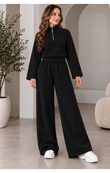 Aymiraa Kadın Triko İkili Takım Fermuarlı Sweatshirt Geniş Paça Pantolon Salaş Oversize Rahat Günlük Takım Siyah Siyah Aymiraa Kadın Triko İkili Takım Fermuarlı Sweatshirt Geniş Paça Pantolon Salaş Oversize Rahat Günlük Takım Siyah Siyah
