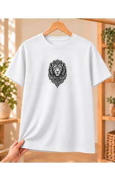 Mor Mürekkep Ornamental Aslan Başı Baskılı Tişört Beyaz Mor Mürekkep Ornamental Aslan Başı Baskılı Tişört Beyaz