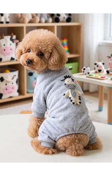 Moo Moo Cozy Köpek Tulumu Gri Melanj Kalın Penye Köpek Kıyafeti Yumuşak İnek Oyuncak Aksesuarlı Moo Moo Cozy Köpek Tulumu Gri Melanj Kalın Penye Köpek Kıyafeti Yumuşak İnek Oyuncak Aksesuarlı
