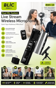 Profesyonel Kablosuz Yaka Mikrofonu Çiftli Vlog Canlı Yayın Röportaj Mikrofonu Bwc-10 Profesyonel Kablosuz Yaka Mikrofonu Çiftli Vlog Canlı Yayın Röportaj Mikrofonu Bwc-10