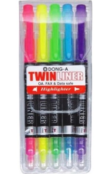 Dong-A Twinliner Çift Taraflı Fosforlu Kalem 5 Renk Dong-A Twinliner Çift Taraflı Fosforlu Kalem 5 Renk