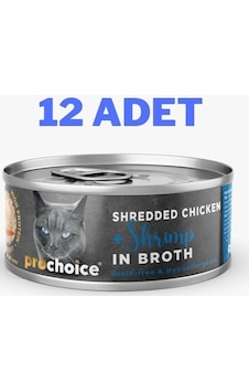 Pro Choice Deluxe Shredded Chicken & Shrimp Yetişkin Kedi Konservesi 12 x 70 G Pro Choice Deluxe Shredded Chicken & Shrimp Yetişkin Kedi Konservesi 12 x 70 G