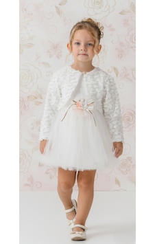 Mnk Baby & Kids Triko Bolerolu Bel Çiçekli Kız Bebek Elbise M00773 ekru Mnk Baby & Kids Triko Bolerolu Bel Çiçekli Kız Bebek Elbise M00773 ekru