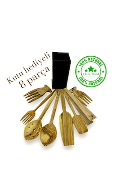 Zeytin Ağacı 8 Parça Kaşık Spatula Salata Eli Çatal Kevgir Maşa Açık Ahşap Zeytin Ağacı 8 Parça Kaşık Spatula Salata Eli Çatal Kevgir Maşa Açık Ahşap