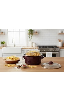 Emaye Kızartma Tenceresi Renkli 22 Cm Bordo Emaye Kızartma Tenceresi Renkli 22 Cm Bordo
