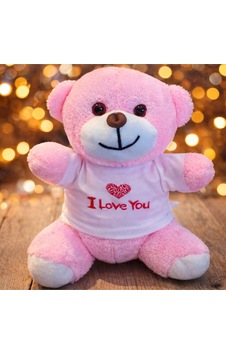I Love You Tişörtlü Pembe Peluş Ayıcık Karışık