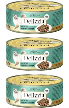 Delizzia Sos İçinde Parça Etli Somonlu Ve Tavuklu Yetişkin Kedi Maması 3 X 85 Gr. Delizzia Sos İçinde Parça Etli Somonlu Ve Tavuklu Yetişkin Kedi Maması 3 X 85 Gr.