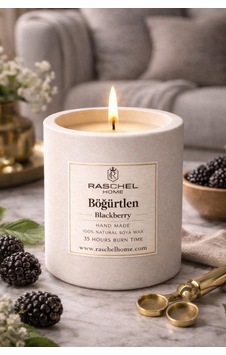 Raschel Home %100 Doğal Dekoratif Premium Extra Yoğun Esans Kokulu 170 Cc Kum Renk Beton Mum 35 Saat Yanma Böğürtlen
