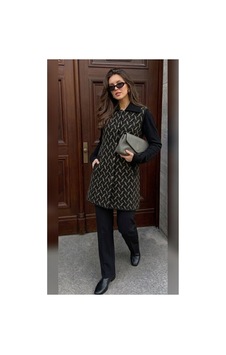 Onno Style Women Desenli Çelik Örgü Uzun Triko Kadın Yelek Kaban Siyah Onno Style Women Desenli Çelik Örgü Uzun Triko Kadın Yelek Kaban Siyah