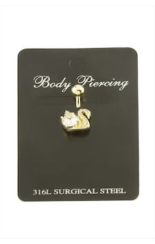 Kuğu - 118 - Zirkon Taşlı Göbek Piercing 1 - Csmo-tex - Adet Sarı