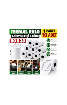 80x30 Adisyon Fişi Adisyon Kağıdı Yazıcı Rulosu Termal Rulo 1 Paket 10 Adet 80x30 Adisyon Fişi Adisyon Kağıdı Yazıcı Rulosu Termal Rulo 1 Paket 10 Adet