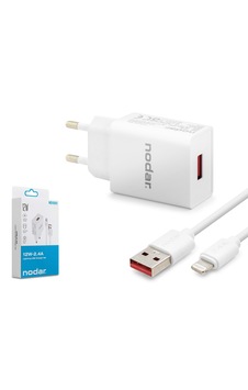 Nodar Usb 12 Watt 2.4 Amper Dinamik Hızlı Şarj Adaptörü + Lightning Kablo - Beyaz Nodar Usb 12 Watt 2.4 Amper Dinamik Hızlı Şarj Adaptörü + Lightning Kablo - Beyaz