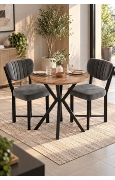 Sulorahome 70 Cm Yuvarlak Yemek Masası Ve 2 Adet Gri Sandalye Seti Sulorahome 70 Cm Yuvarlak Yemek Masası Ve 2 Adet Gri Sandalye Seti