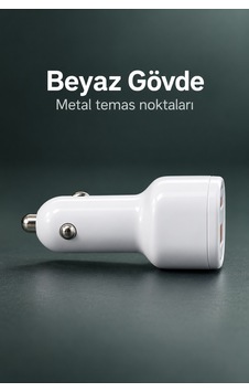 Çift Portlu Beyaz Oto Şarj Adaptörü - Lisinya St Çift Portlu Beyaz Oto Şarj Adaptörü - Lisinya St