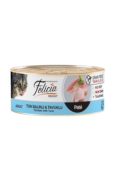 Felicia Tahılsız Ton Balıklı ve Tavuklu Kıyılmış Konserve Yetişkin Kedi Maması 85 G Felicia Tahılsız Ton Balıklı ve Tavuklu Kıyılmış Konserve Yetişkin Kedi Maması 85 G