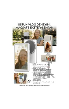 A2 Pro Manyetik Selfie Ekranı - Magsafe Uyumlu 4.02 İnç Vlog Monitörü Ve Bluetooth Uzaktan Kumandalı Beyaz - 928305208