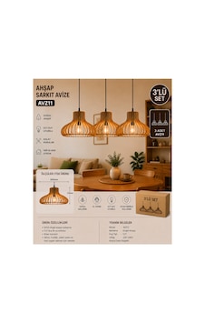 3 Lü Ahşap Sarkıt Avize Avz11 Modern Dekoratif E27 Uyumlu Avize Seti Ekru 3 Lü Ahşap Sarkıt Avize Avz11 Modern Dekoratif E27 Uyumlu Avize Seti Ekru