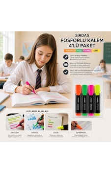 Ers Yuma Ym-792-4 792-t-y-s-p 4pcs Fosforlu Kalem Turuncu - Yeşil - Sarı - Pembe Ers Yuma Ym-792-4 792-t-y-s-p 4pcs Fosforlu Kalem Turuncu - Yeşil - Sarı - Pembe