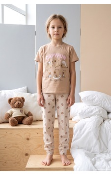 Remsa Kız Çocuk Kısa Kol Baskılı Penye Pijama Takımı 6514 Vizon Remsa Kız Çocuk Kısa Kol Baskılı Penye Pijama Takımı 6514 Vizon