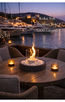 Bacasız Beton Masaüstü Şömine Kokusuz, Dumansız %100 Güvenli 1 Litre Şömine Yakıt Hediyeli Gri Bacasız Beton Masaüstü Şömine Kokusuz, Dumansız %100 Güvenli 1 Litre Şömine Yakıt Hediyeli Gri