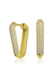 Aya Diamond Gümüş Gold Beyaz Taşlı Üçgen Küpe Gold Aya Diamond Gümüş Gold Beyaz Taşlı Üçgen Küpe Gold