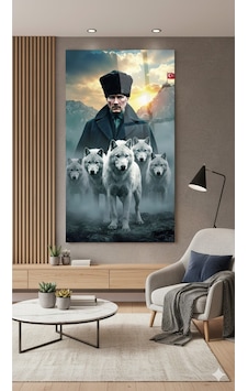 Türk Bayrağı Atatürk Ve Bozkurtlar Tablo Milli Duruş Dekoratif Poster Türk Bayrağı Atatürk Ve Bozkurtlar Tablo Milli Duruş Dekoratif Poster