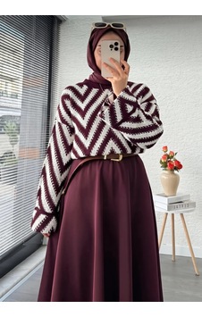 Trend Paris Retro Zigzag Desenli Oversize Örgü Triko Kazak Bordo Standart Trend Paris Retro Zigzag Desenli Oversize Örgü Triko Kazak Bordo Standart
