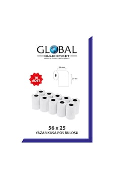 Globalrulo 56x25 Termal Rulo Yazarkasa Pos Rulosu Pos Kağıdı 1 Paket 10 Adet Tam Meraj Garantili Globalrulo 56x25 Termal Rulo Yazarkasa Pos Rulosu Pos Kağıdı 1 Paket 10 Adet Tam Meraj Garantili