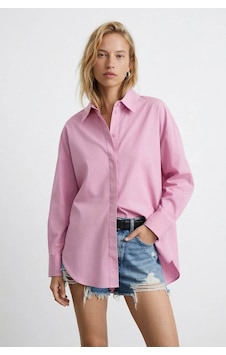 Quzu Oversize Pembe Kadın Gömlek 11478 Quzu Oversize Pembe Kadın Gömlek 11478