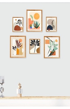 6 Parça Ahşap Çerçeve Görünümlü Dekoratif Hediyelik Boho Botanik Wall Art Mdf Tablo Seti Turuncu - 529510764 Turuncu
