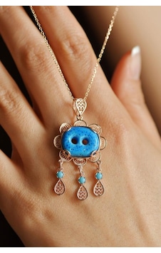 Roza Silver Firuze Taşlı Rose İki Göz Süryani Nazarlığı Telkari Gümüş Kolye Roza Silver Firuze Taşlı Rose İki Göz Süryani Nazarlığı Telkari Gümüş Kolye