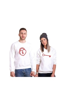 Tshirthane Kalbimin Kilidi Sevgili Kombinleri Unisex Sweatshirt Kırık Beyaz