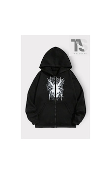 Tarzsokak Karadul Ağ Desen Sweatshirt Fermuarlı Hırka Siyah