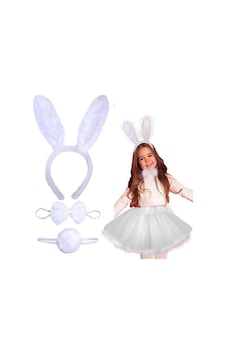 Magicool Tavşan Tacı Eteği Papyonu Ve Kuyruk Kostüm Seti Beyaz Renk Çocuk Boy Magicool Tavşan Tacı Eteği Papyonu Ve Kuyruk Kostüm Seti Beyaz Renk Çocuk Boy