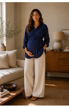 Luvmabelly Myra4301 Doğal Müslin Yazlık Hamile Gömlek Bluz - Lacivert Luvmabelly Myra4301 Doğal Müslin Yazlık Hamile Gömlek Bluz - Lacivert